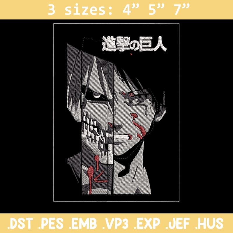 Eren Yeager Embroidery Design, Aot Embroidery, Embroidery File, Anime Embroidery, Anime shirt, Digital download.jpg