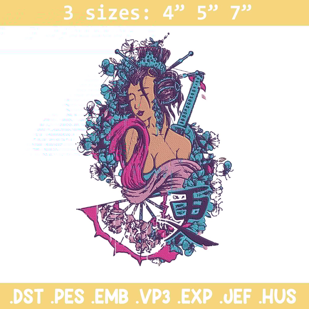 Geisha poster Embroidery Design, Geisha Embroidery, Embroidery File, Anime Embroidery, Anime shirt, Digital download.jpg