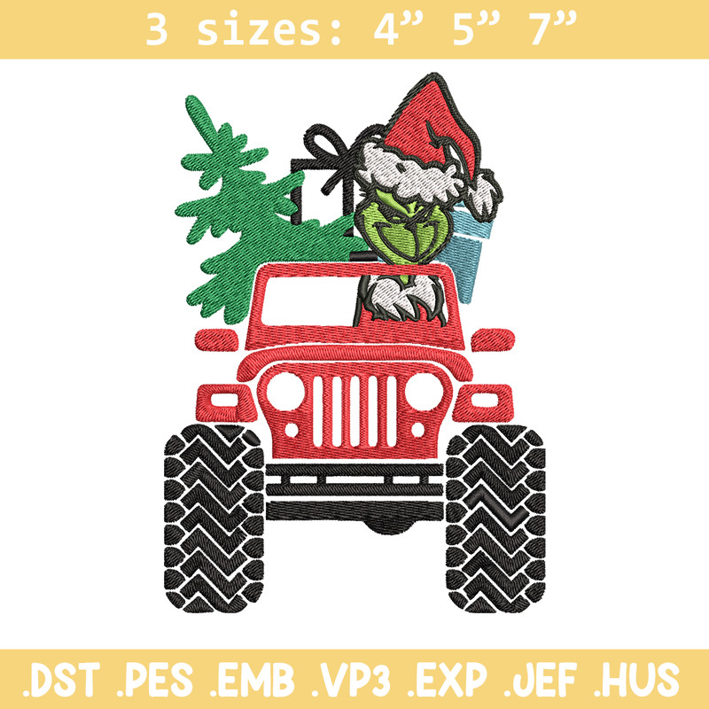 Grinch Jeep Christmas Embroidery design, Grinch Christmas Embroidery, logo design, Embroidery File, Digital download..jpg