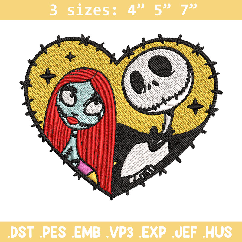 Jack and Sally in Heart Embroidery design, Horror Embroidery, horror design, Embroidery File, Digital download..jpg