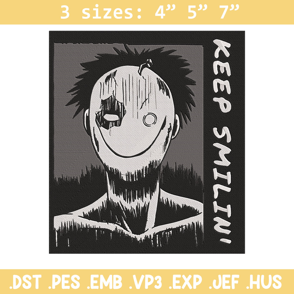 Just Smile Embroidery Design, Horror Embroidery, Embroidery File, Anime Embroidery,Anime shirt, Digital download.jpg