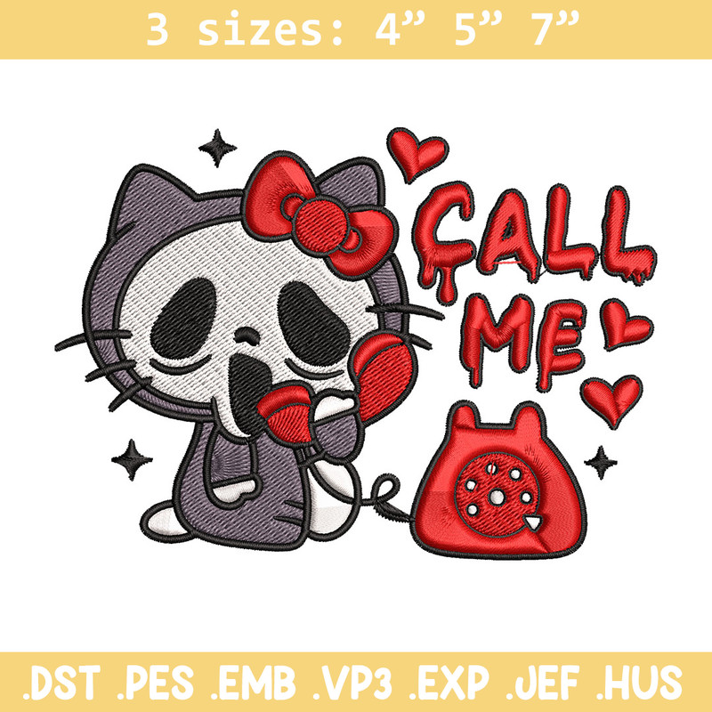 Kitty Ghostface Call Me Embroidery Design, Hello kitty Embroidery, Embroidery File, Cartoon shirt, Digital download..jpg