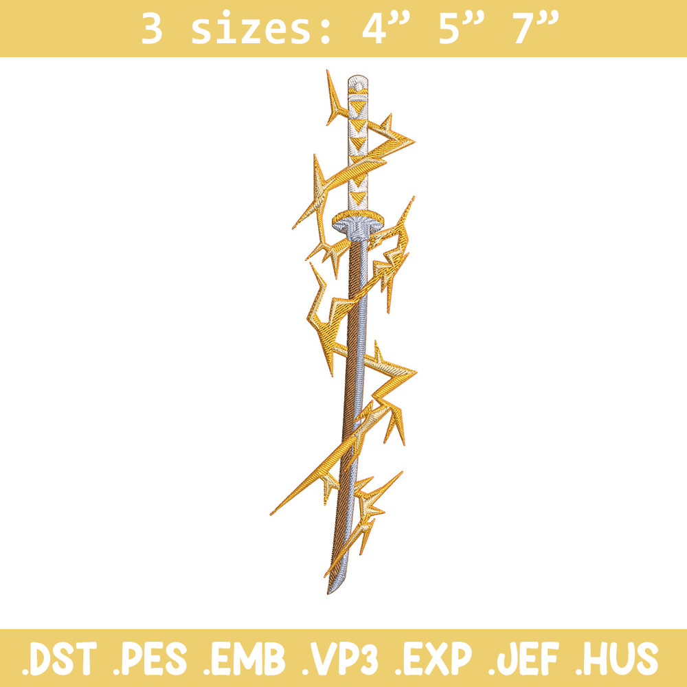Zenitsu sword Embroidery Design, Demon slayer Embroidery, Embroidery File, Anime Embroidery, Digital download.jpg