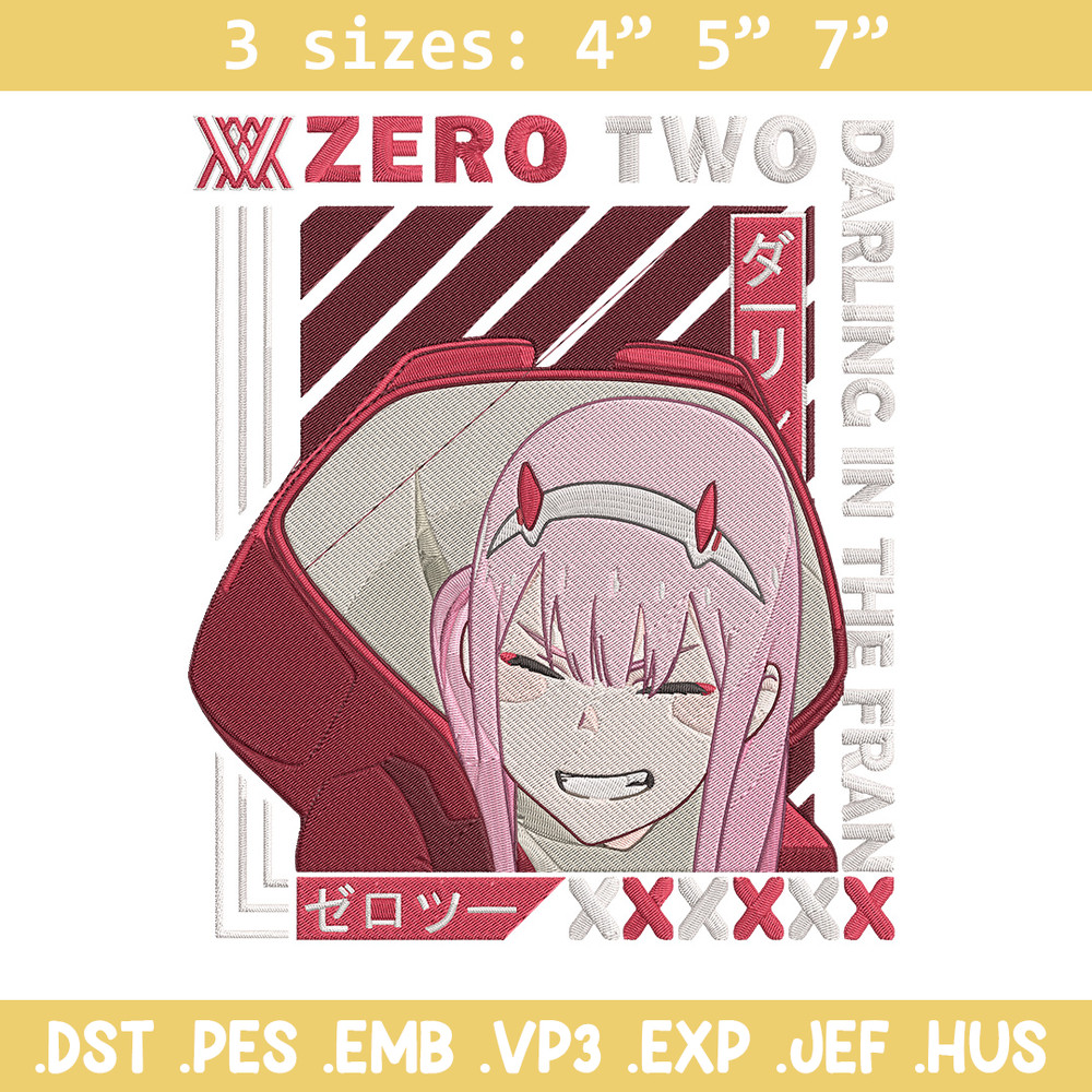 Zero two Embroidery Design, Darling in the fran Embroidery,Embroidery File,Anime Embroidery,Anime shirt,Digital download.jpg