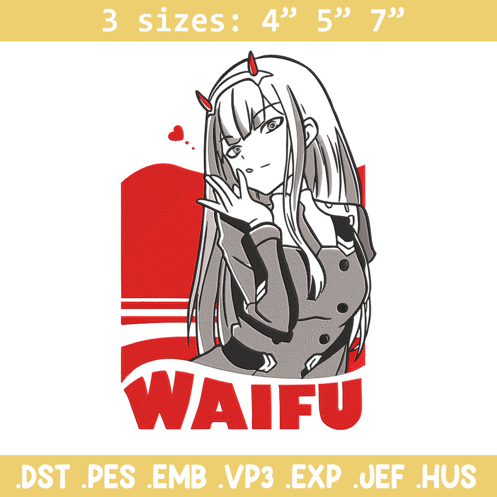 Zero two waifu Embroidery Design, Zero Two Embroidery, Embroidery File, Anime Embroidery, Anime shirt, Digital download.jpg