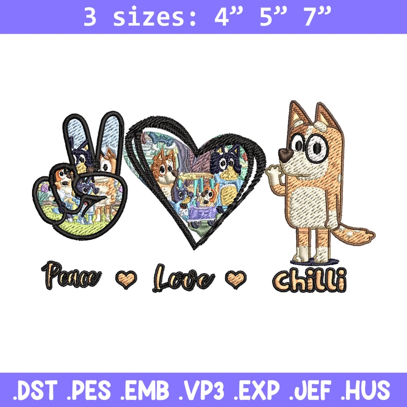 Bluey Peace Love bandit Embroidery design, Bluey cartoon Embroidery, cartoon design, Embroidery File, Instant download.jpg