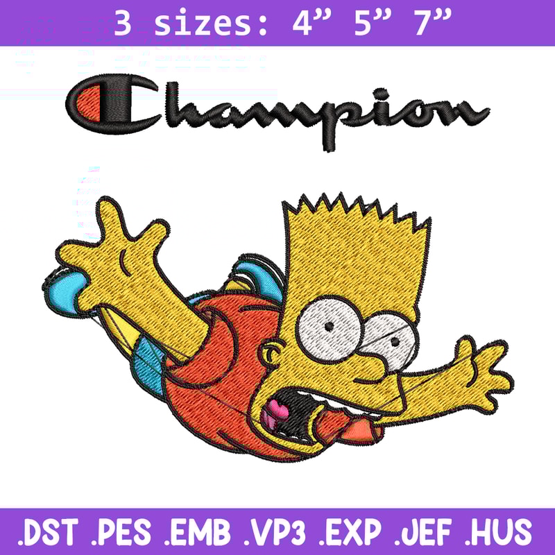 Bart Simpson Champion Embroidery design, Simpson Embroidery, cartoon design, Embroidery File, Instant download..jpg