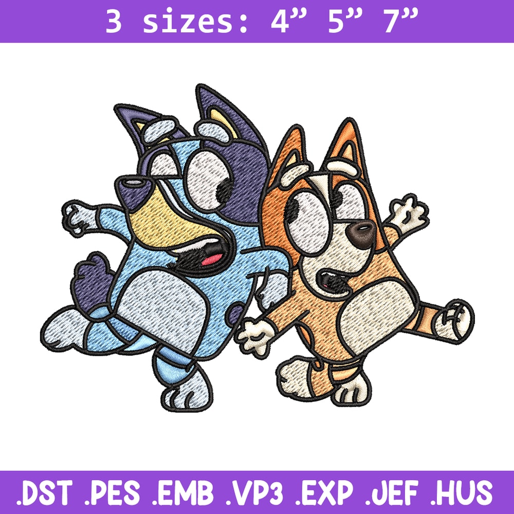 Bingo and Bluey Embroidery, Bluey Embroidery, Embroidery File, cartoon design, cartoon shirt, Digital download..jpg