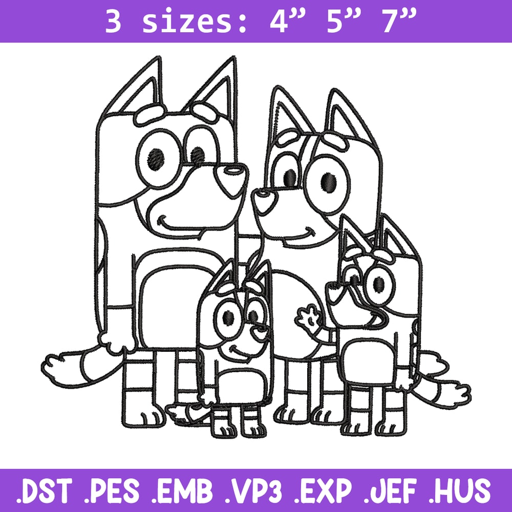 Bluey family Coloring Pages Embroidery, Bluey cartoon Embroidery, Embroidery File, cartoon design, Digital download..jpg