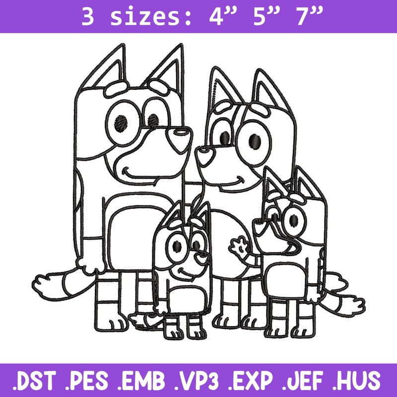 Bluey family Coloring Pages Embroidery, Bluey cartoon Embroidery, Embroidery File, cartoon design, Digital download..jpg