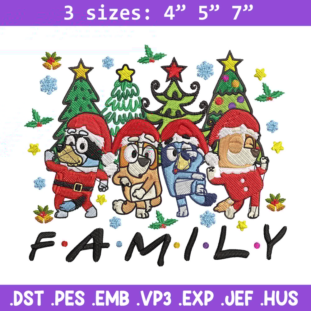 Bluey family Embroidery Design, Bluey Embroidery, Embroidery File, Chrismas Embroidery, Anime shirt, Digital download..jpg