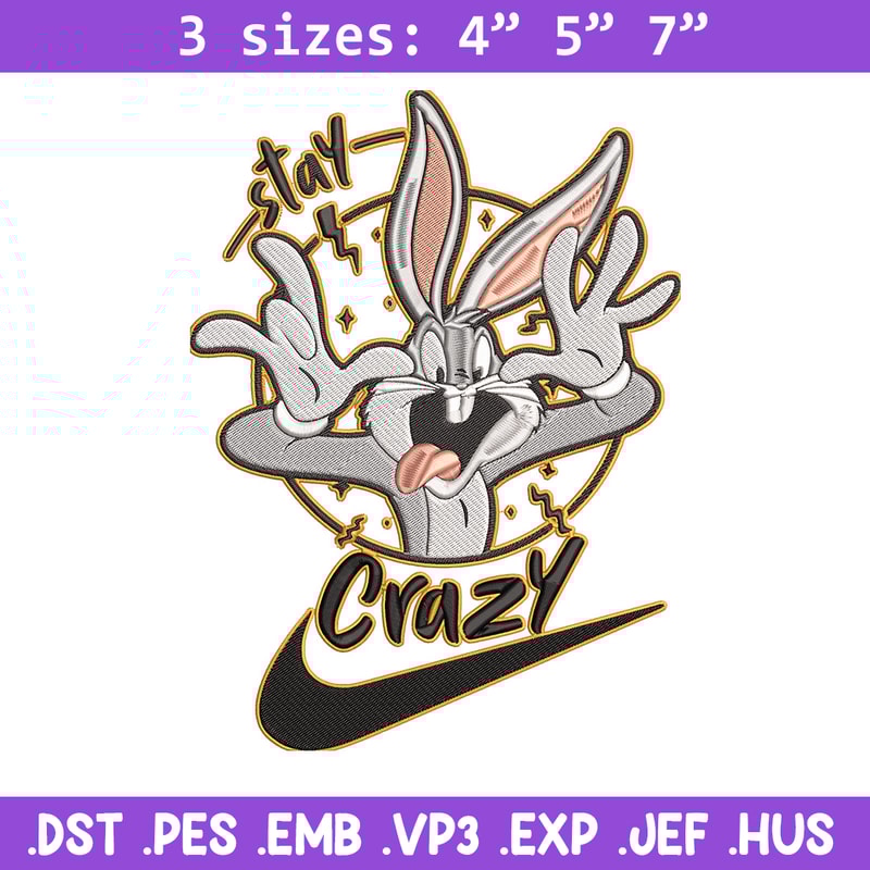 Bugs Bunny Embroidery Design, Looney Tunes Embroidery, Embroidery File, Nike Embroidery, Anime shirt, Digital download.jpg