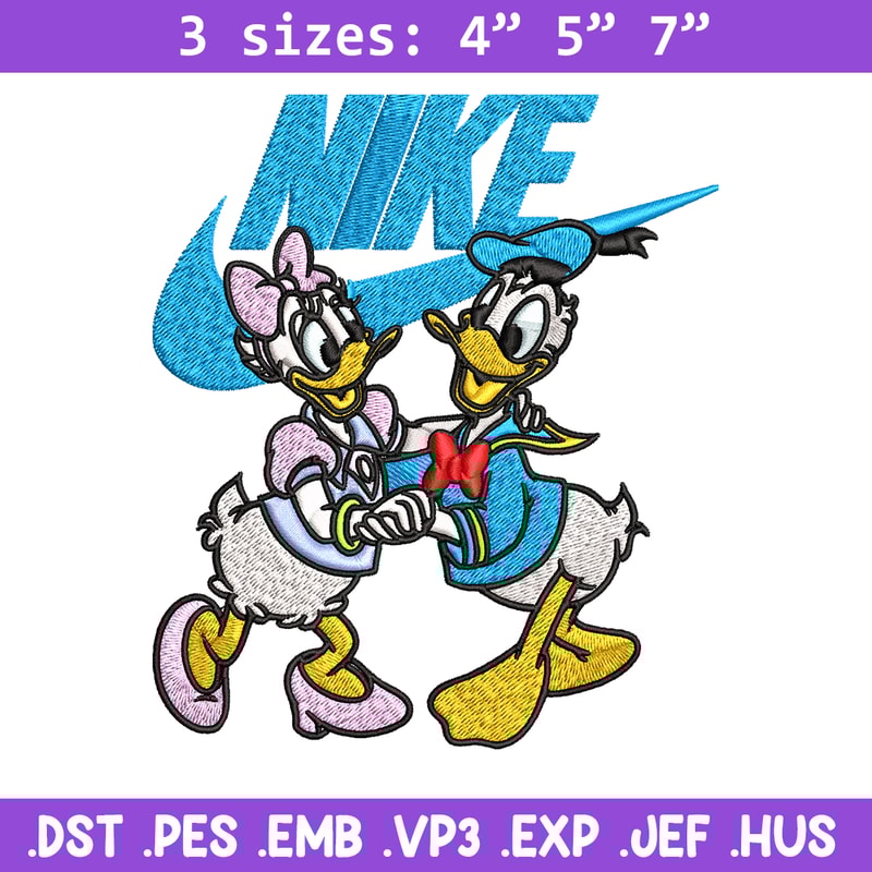 Daisy and Donald duck Nike Embroidery design, Cartoon Embroidery, Nike design, Embroidery file, Instant download.jpg