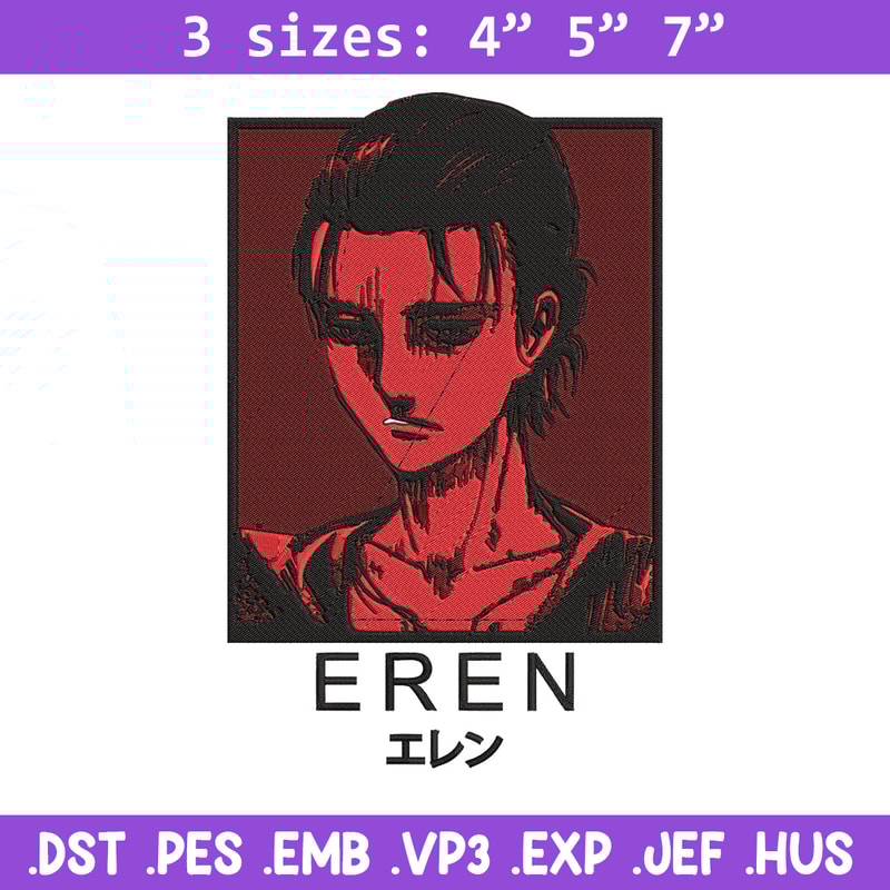 Eren poster Embroidery Design, Aot Embroidery,Embroidery File, Anime Embroidery, Anime shirt, Digital download..jpg