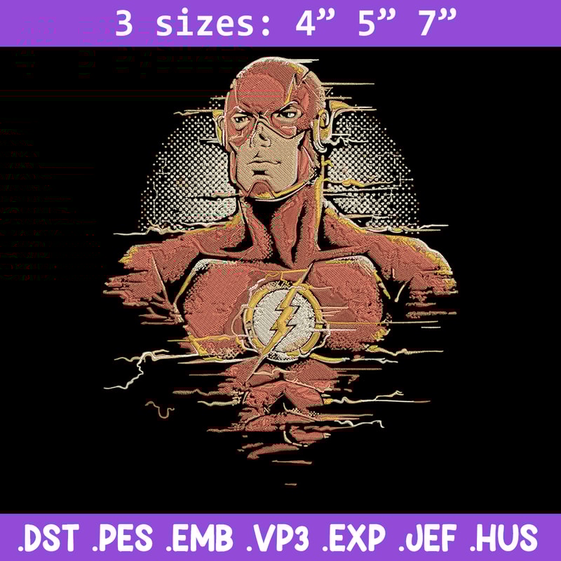 Flash poster Embroidery Design, DC comics Embroidery, Embroidery File, Anime Embroidery, Anime shirt, Digital download.jpg