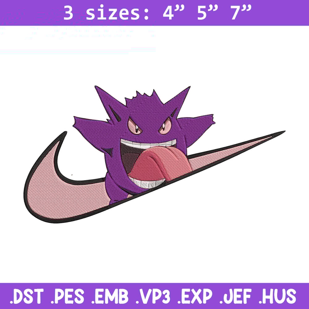 Gengar x nike Embroidery Design, Pokemon Embroidery, Embroidery File, Nike Embroidery, Anime shirt, Digital download.jpg