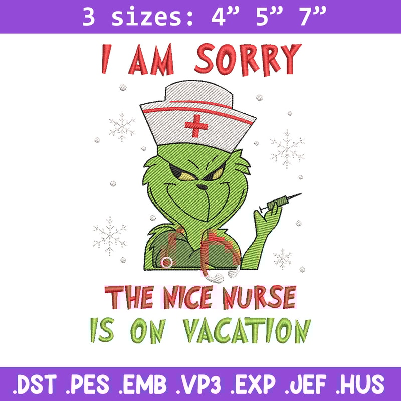 Grinch nurse embroidery design,Grinch embroidery,Chrismas design, Embroidery shirt, Embroidery file, Digital download.jpg