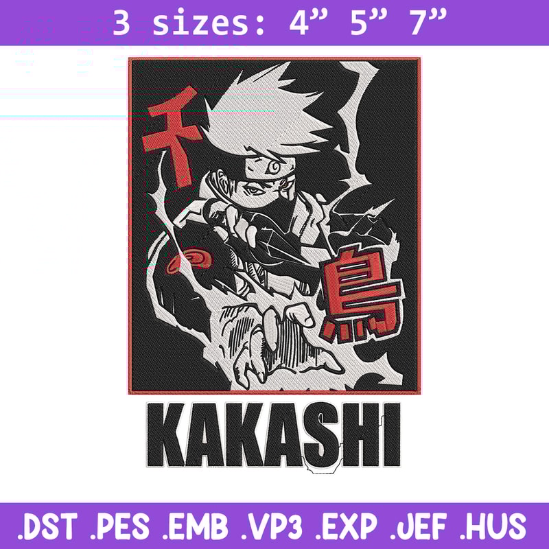 Hatake Kakashi Embroidery Design, Naruto Embroidery, Embroidery File, Anime Embroidery, Anime shirt, Digital download.jpg