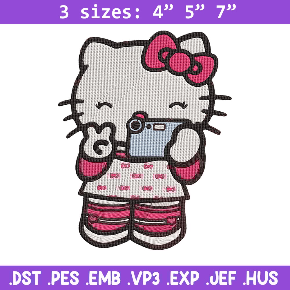 Hello kitty selfie Embroidery Design, Hello kitty Embroidery, Embroidery File, Anime Embroidery, Digital download.jpg