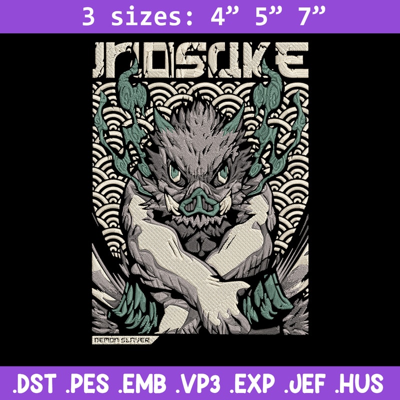 Inosuka poster Embroidery Design, Demon slayer Embroidery, Embroidery File,Anime Embroidery,Anime shirt,Digital download.jpg