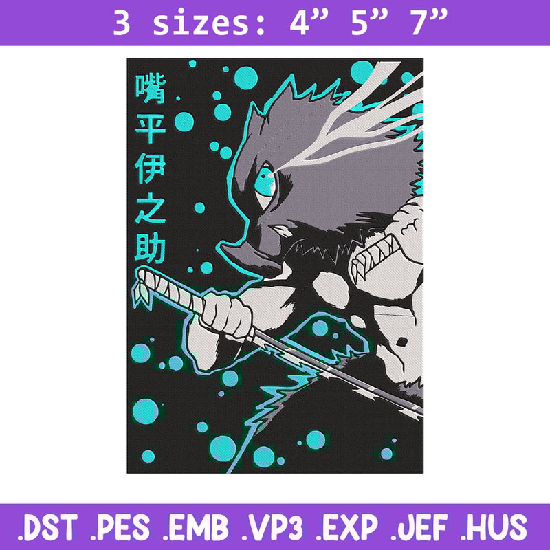 Inosuke poster Embroidery Design, Demon slayer Embroidery, Embroidery File, Anime Embroidery, Digital download..jpg