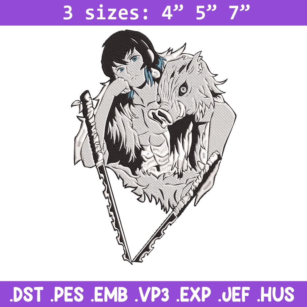 Inosuke poster Embroidery Design,Demon slayer Embroidery, Embroidery File,Anime Embroidery,Anime shirt,Digital download.jpg