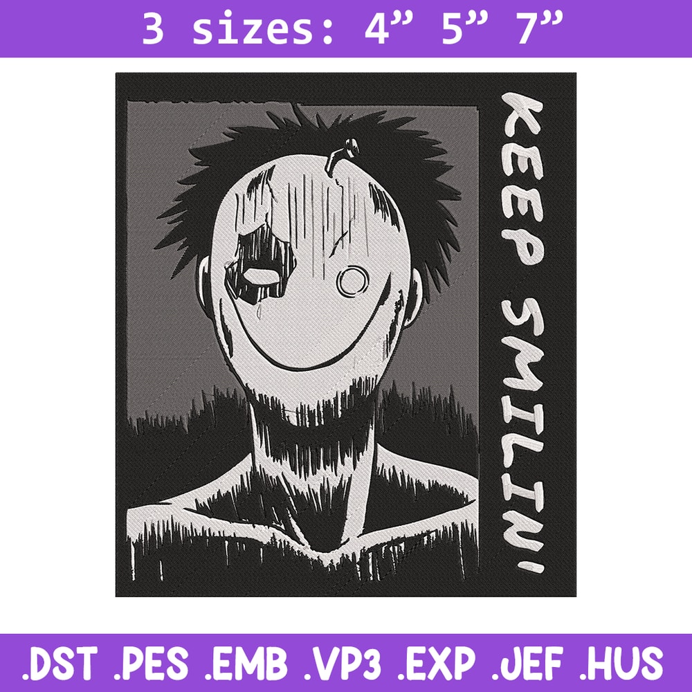 Just Smile Embroidery Design, Horror Embroidery, Embroidery File, Anime Embroidery,Anime shirt, Digital download.jpg