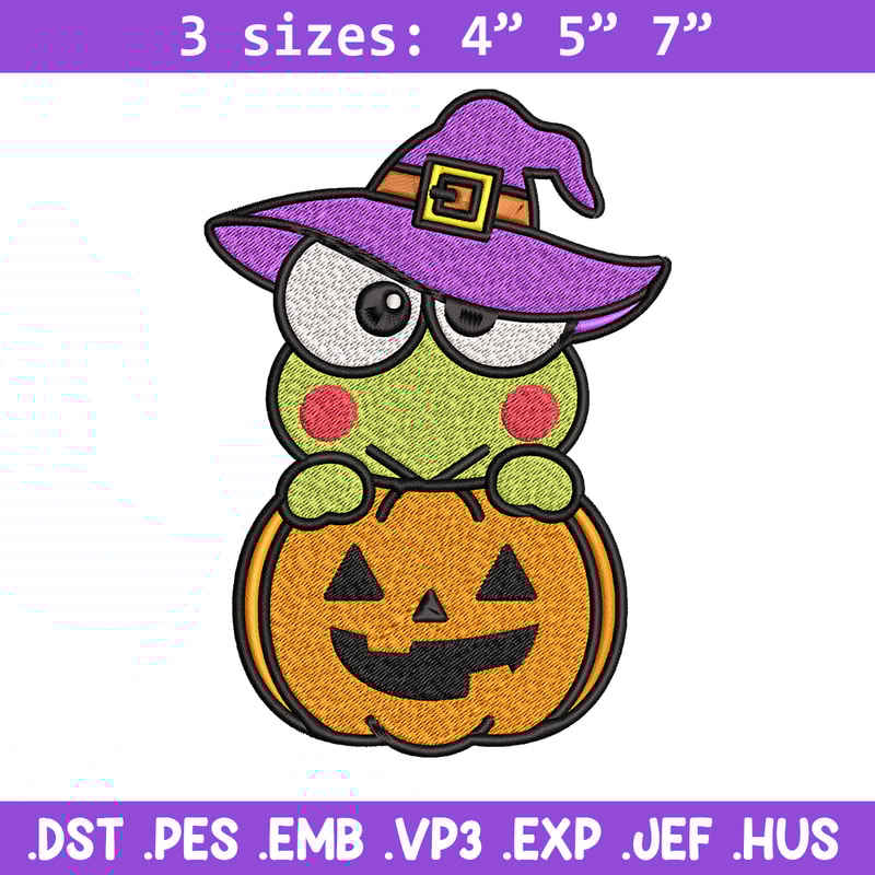 Keropi pumpkin Embroidery design, Halloween Hello kitty Embroidery, cartoon design, Embroidery File, Digital download..jpg