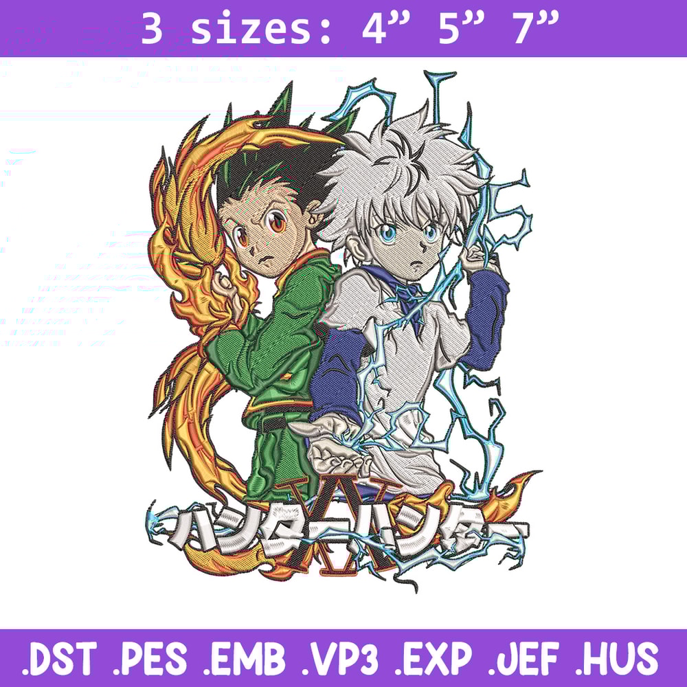 Killua x gon Embroidery Design, HxH Embroidery, Embroidery File, Anime Embroidery, Anime shirt, Digital download.jpg