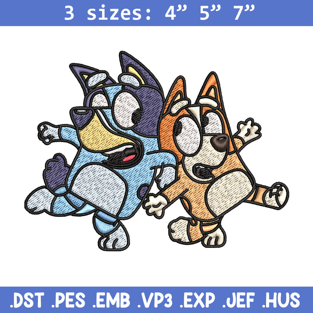 Bingo and Bluey Embroidery, Bluey Embroidery, Embroidery File, cartoon design, cartoon shirt, Digital download..jpg