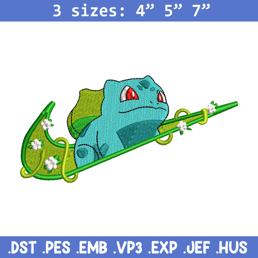 Bubasaur nike embroidery design, Pokemon embroidery, nike design, anime design, anime shirt, Digital download.jpg