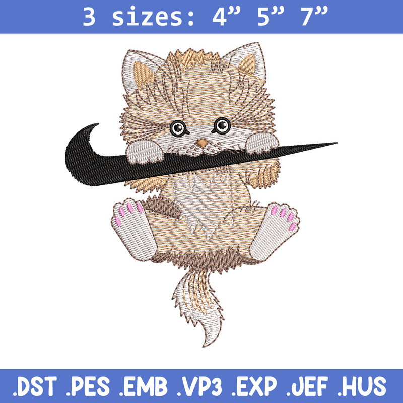 Nike cat cute embroidery design, Cat embroidery, Nike design, Embroidery shirt, Embroidery file, Digital download.jpg