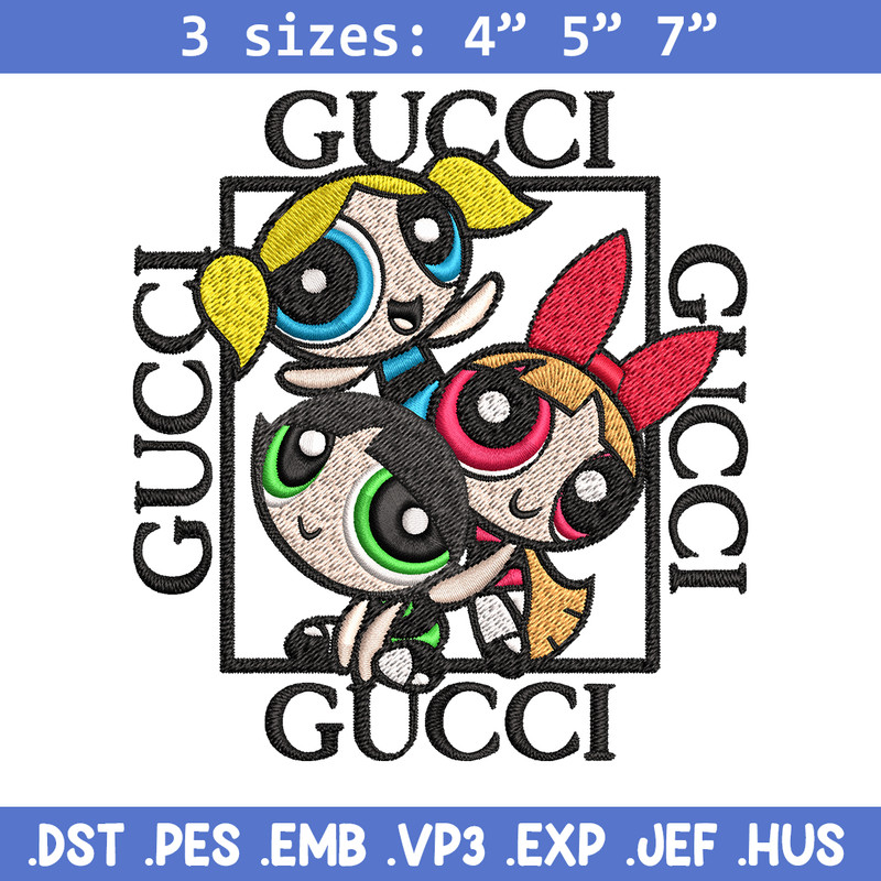 Powerpuff girl gucci Embroidery design, logo Embroidery, cartoon design, Embroidery File, gucci logo, Instant download..jpg
