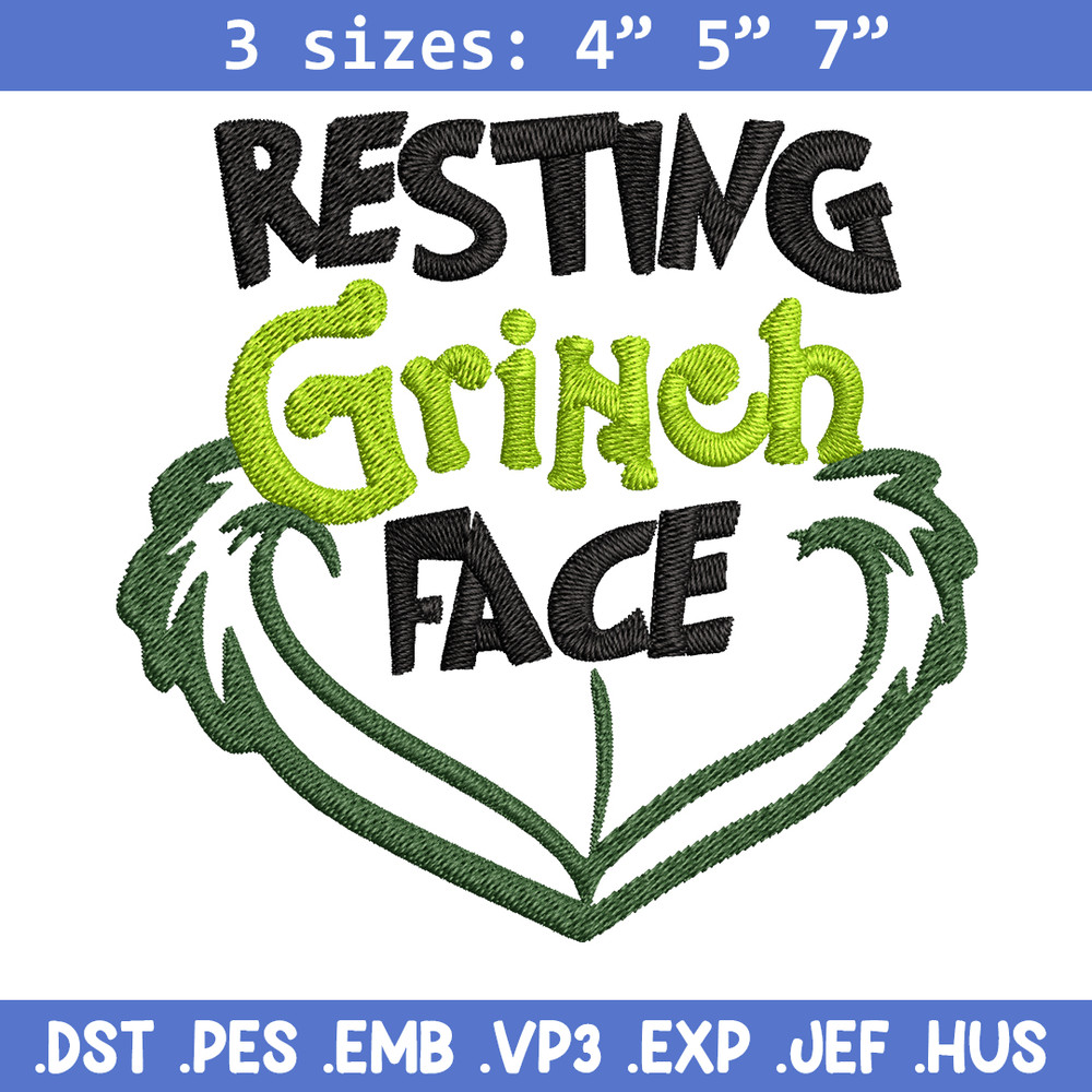 Resting Grinch Face Embroidery design, Grinch christmas Embroidery, Grinch design, Embroidery File, Instant download.jpg