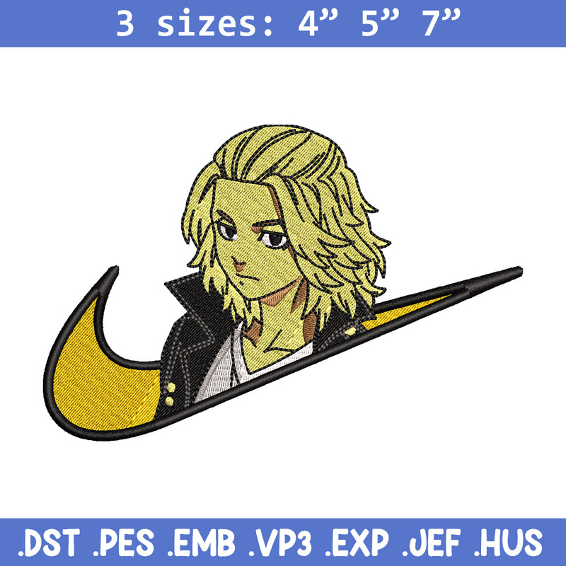 Swoosh Mikey embroidery design, Tokyo Revengers embroidery, Nike design, anime design, anime shirt, Digital download.jpg