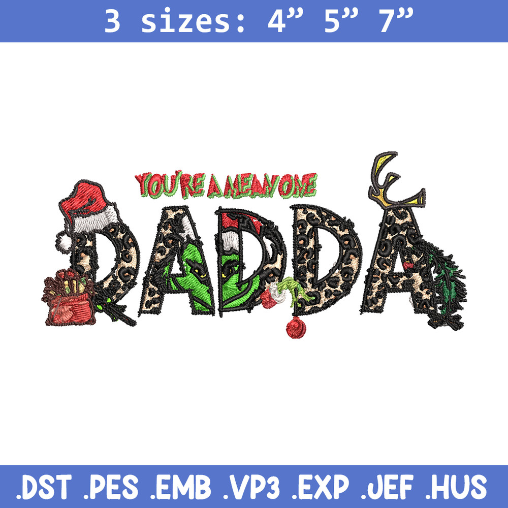 You're One Mean Dadda Grinch Christmas Embroidery design, Grinch Christmas Embroidery, Grinch design, Digital download..jpg