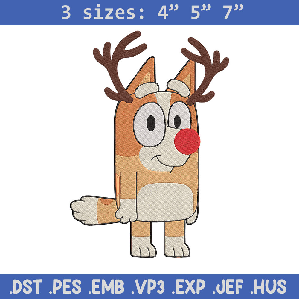 Bingo reineer Embroidery Design, Bluey Embroidery, Embroidery File, Chrismas Embroidery, Anime shirt, Digital download.jpg