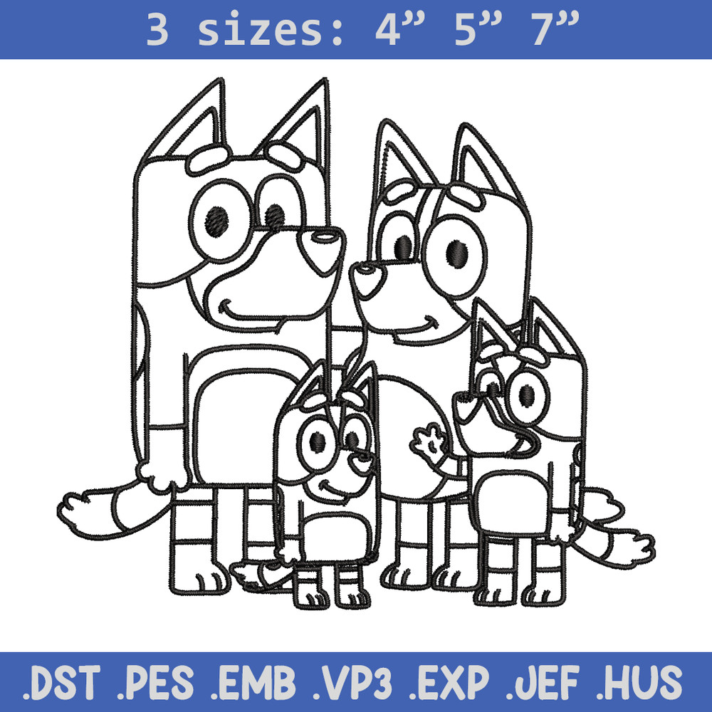 Bluey family Coloring Pages Embroidery, Bluey cartoon Embroidery, Embroidery File, cartoon design, Digital download..jpg