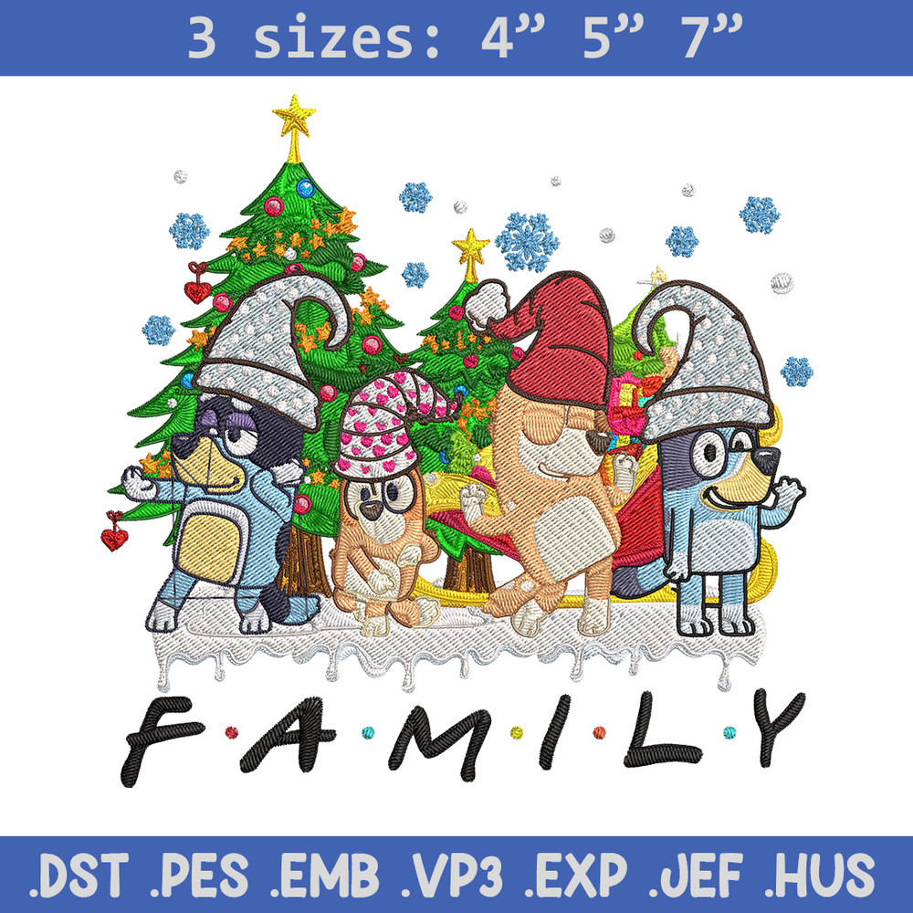 Bluey family Embroidery Design, Bluey Embroidery, Embroidery File, Chrismas Embroidery, Anime shirt, Digital download.jpg