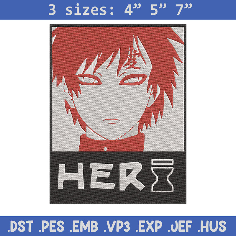 Gaara poster Embroidery Design, Naruto Embroidery, Embroidery File, Anime Embroidery, Anime shirt, Digital download.jpg