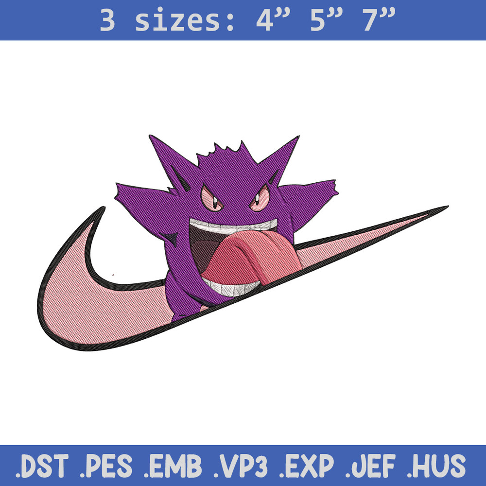 Gengar x nike Embroidery Design, Pokemon Embroidery, Embroidery File, Nike Embroidery, Anime shirt, Digital download.jpg