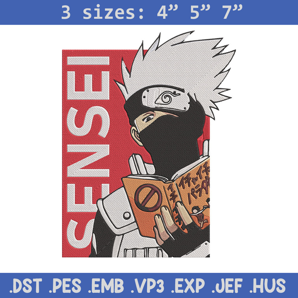 Kakashu sensei Embroidery Design, Naruto Embroidery, Embroidery File, Anime Embroidery, Anime shirt, Digital download.jpg