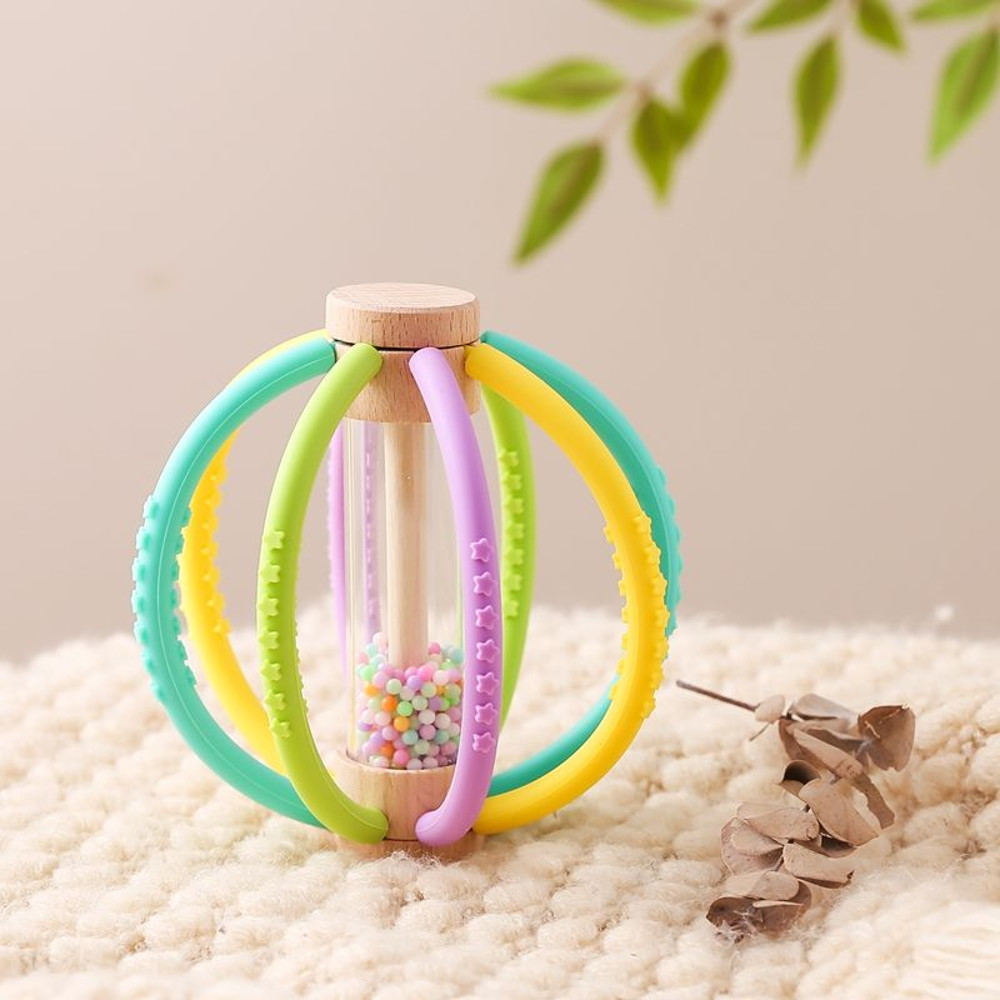 Sensory Wooden Rattle With Silicone Beads Perfect Teething Relief Baby Development Tool 5
