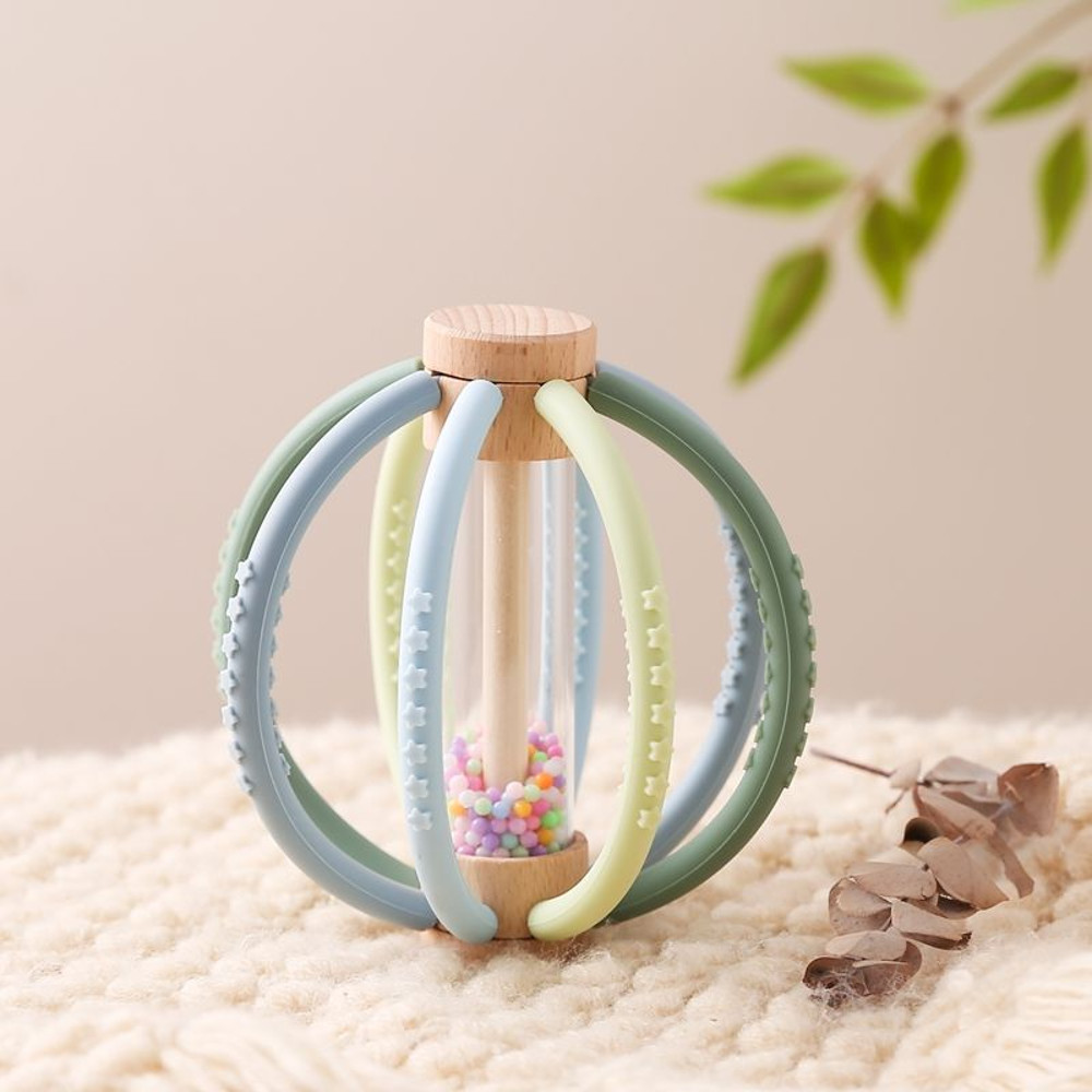 Sensory Wooden Rattle With Silicone Beads Perfect Teething Relief Baby Development Tool 7
