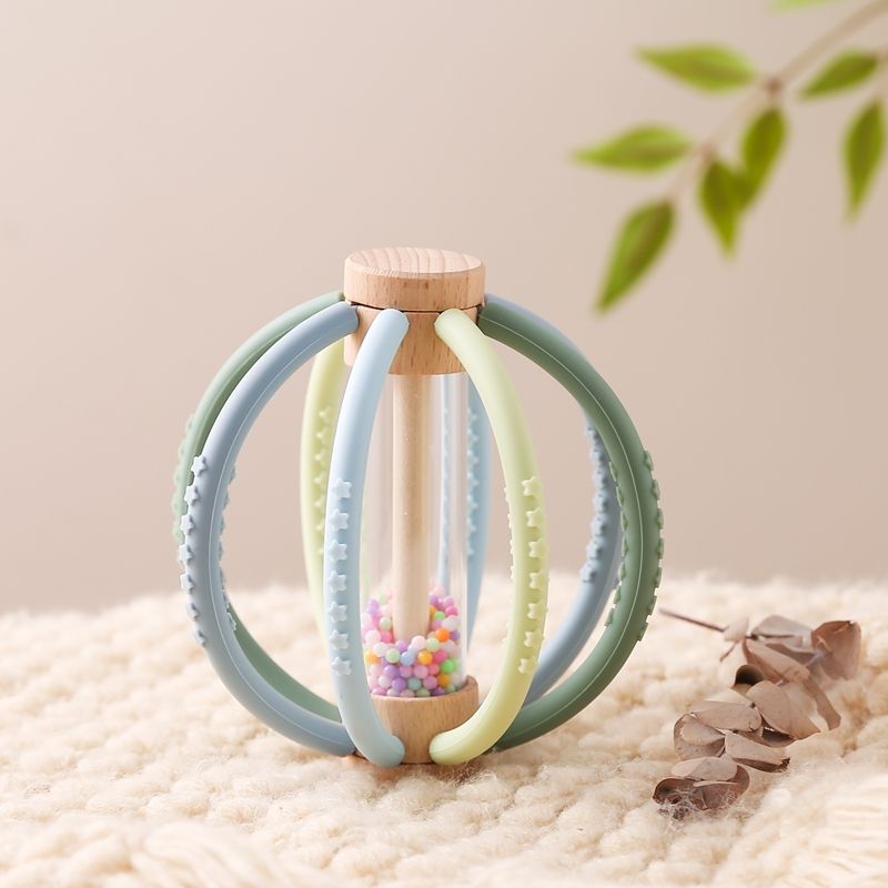 Sensory Wooden Rattle With Silicone Beads Perfect Teething Relief Baby Development Tool 7