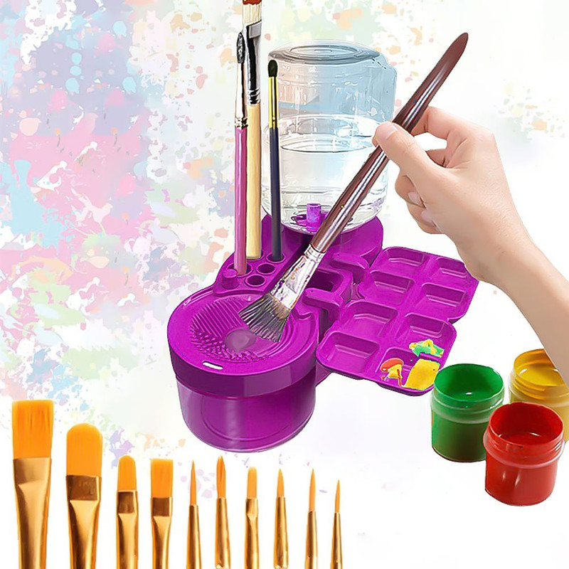 Paint Brush Washer With Drain Button  Automatic Water Circulation For Acrylic  WaterBased Painting  5