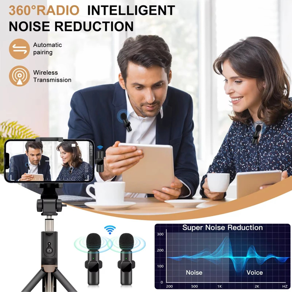 Dual Wireless Microphone with Noise Reduction ClipOn Lavalier Mic for Streaming Vlogging  Recordi