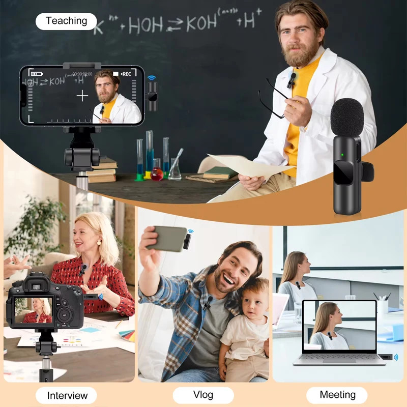 Dual Wireless Microphone With Noise Reduction ClipOn Lavalier Mic For Streaming Vlogging  Recording