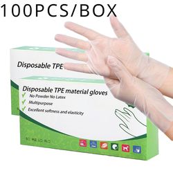 disposable tpe gloves (100-pack), latex free & powder free perfect for kitchen,bathroom & cleaning,durable & comfortable