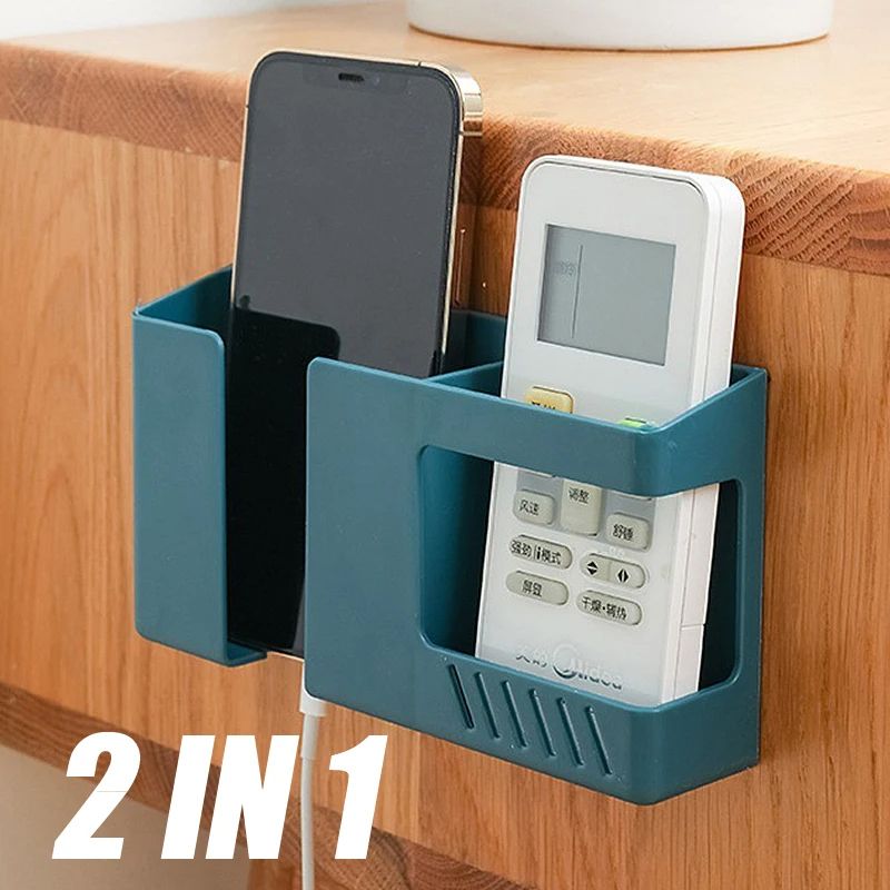 WallMounted Mobile Phone  Remote Control Storage Box Multifunctional Punch Free Organizer 0